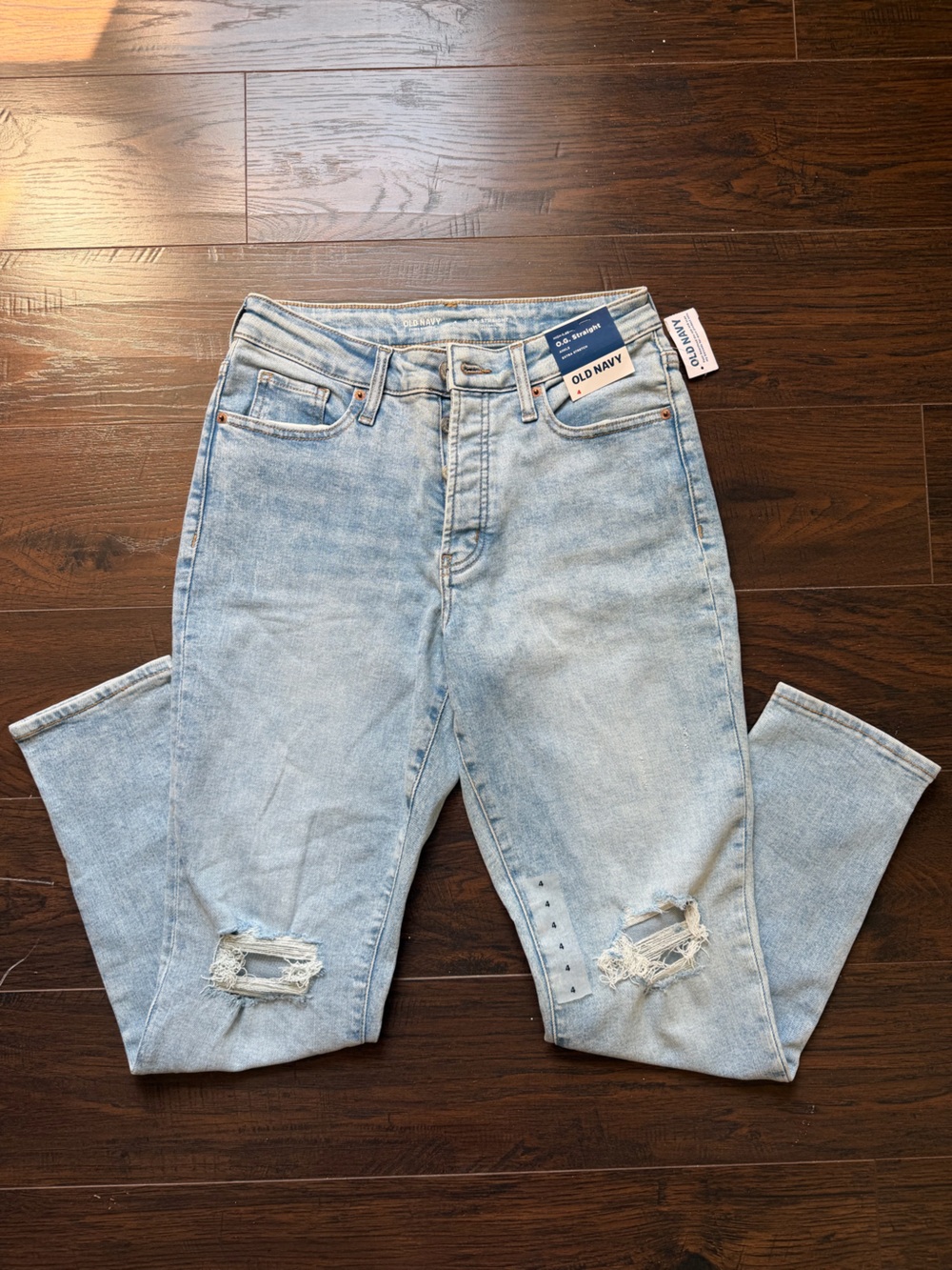 NWT Old Navy High-Waisted OG Straight Ankle Jeans Light Wash Distressed - Picture 2 of 4